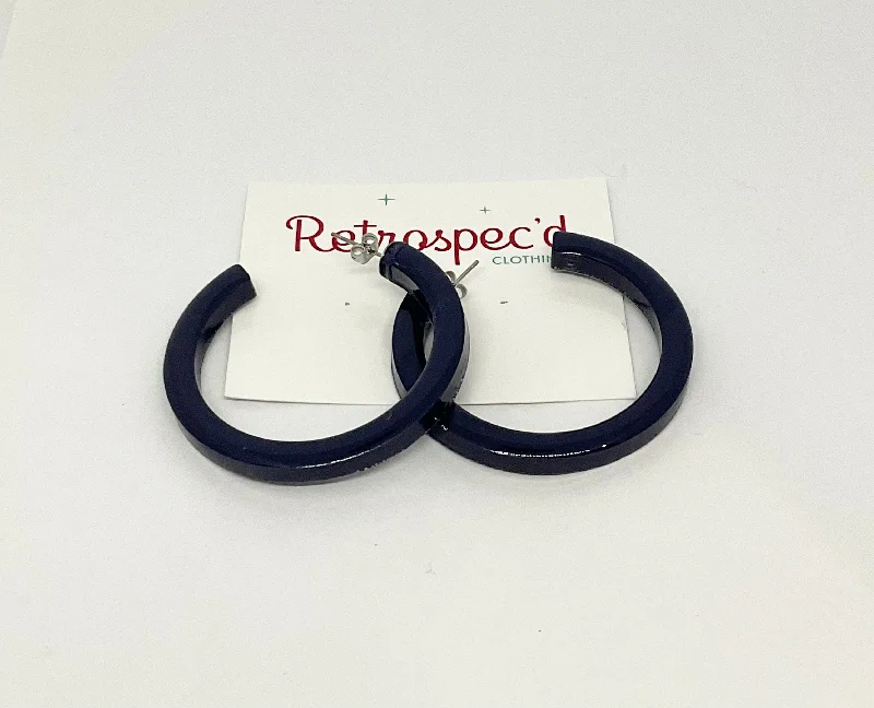 Drop Earrings with Filigree Work -Rosie Large Navy Hoop Earrings