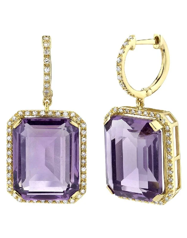 Drop Earrings with Chevron Designs -Amethyst Portrait Drop Earrings