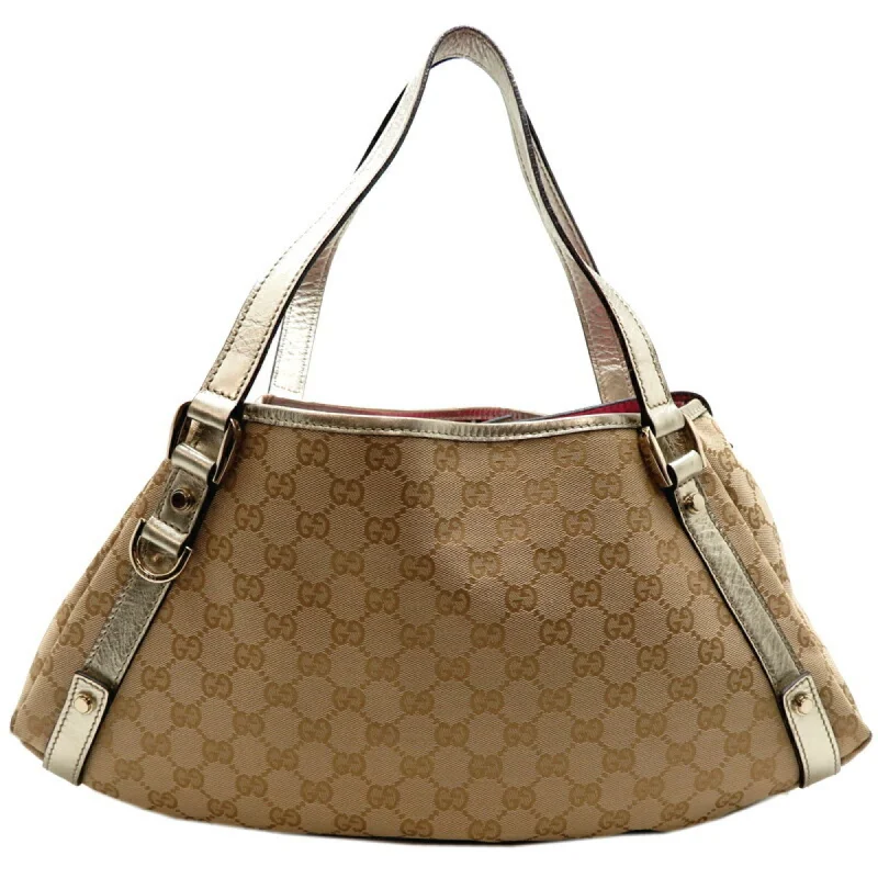 Handle bags with wide openings for access -Gucci Abbey  Gg Canvas Leather Tote Bag (Pre-Owned)