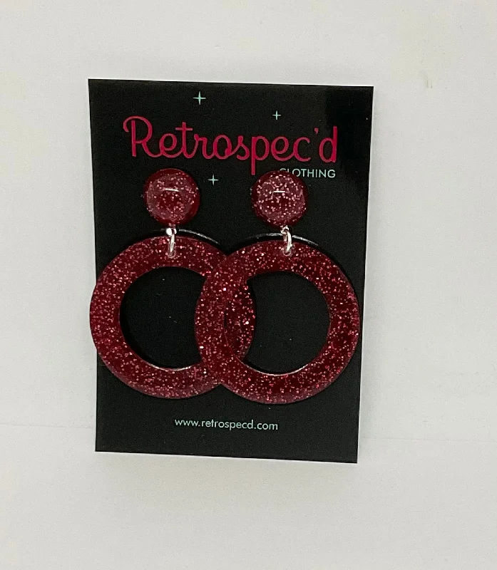 Drop Earrings for Beach Outfit -Hula  Red  Glitter Hoop Earrings