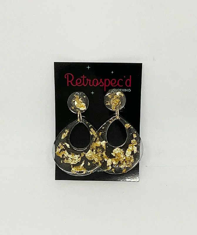 Drop Earrings with Etched Designs -Good Vibes Gold Foil Earrings