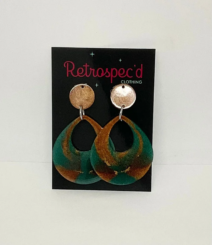 Long Drop Earrings for Dramatic -Good Vibes Forest And Bronze  Earrings