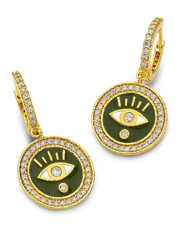 Nickel Free Drop Earrings for Safety -Army Evil Eye Huggie Coin Earrings