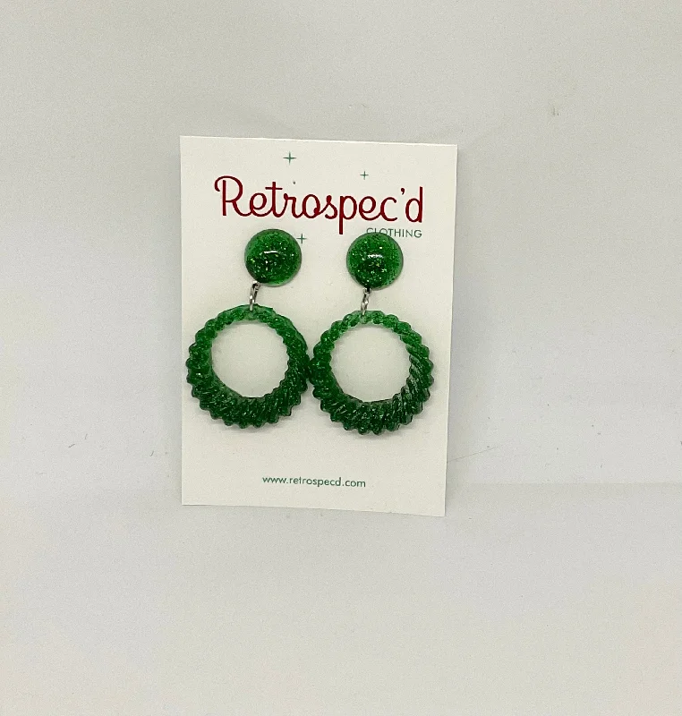 Drop Earrings for Office Wear -Do The Twist Green Glitter Earrings