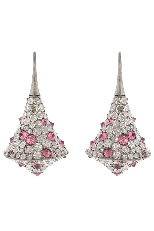 Drop Earrings for Festival Style -Spinel and Rosecut Diamond Spinner Earrings