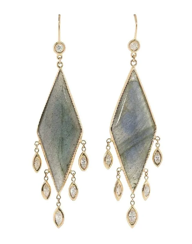 Waterproof Drop Earrings for Outdoor -Labradorite Pillow Kite Diamond Earrings