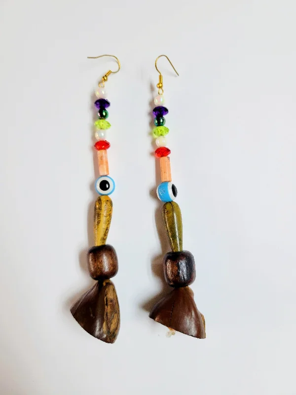 Drop Earrings for Formal Attire -Antobam 3-inch, 3-layered African bead and wood hook earrings-DPJGE41