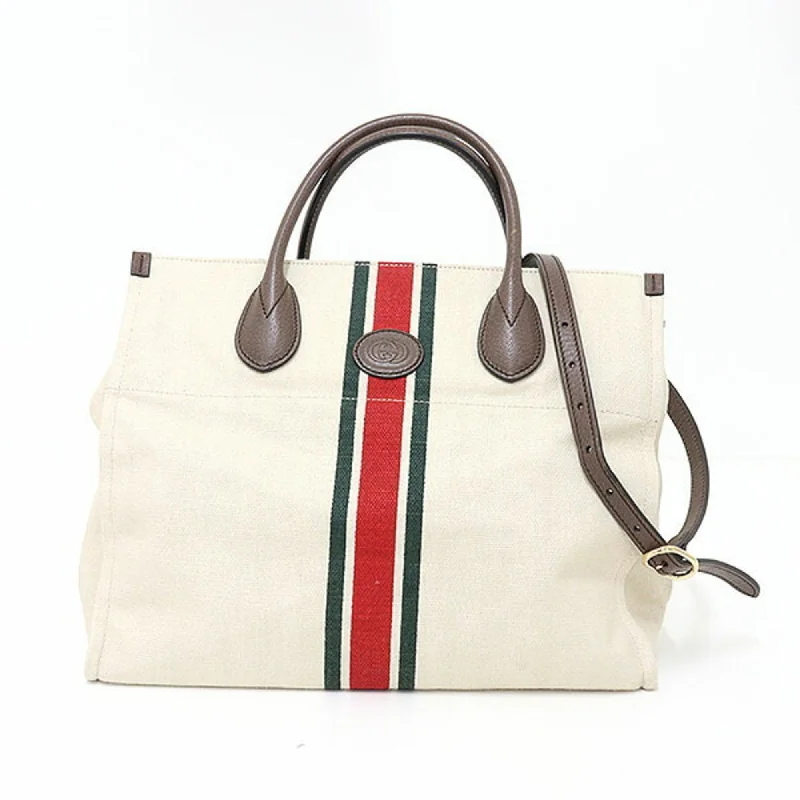 Handle bags with monogram designs for personalization -Gucci Sherry Line  ivory ivory Tote Bag (Pre-Owned)