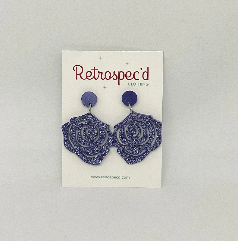 Drop Earrings for Work Attire -Rose Petal Royal Blue Glitter Earrings