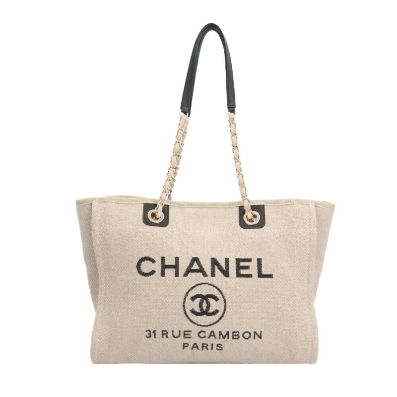 Handle bags with double handles for strength -Chanel  Canvas Leather Tote Bag (Pre-Owned)