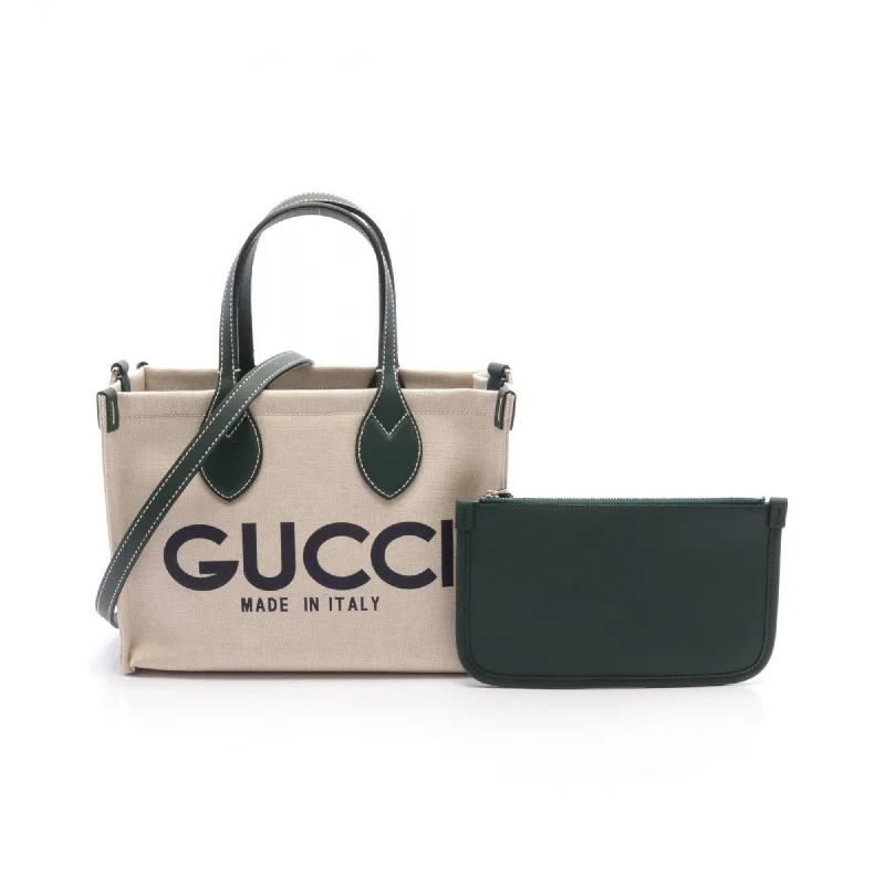 Handle bags with colorful handles for flair -Gucci  ivory Canvas Leather Pouch Tote Bag (Pre-Owned)