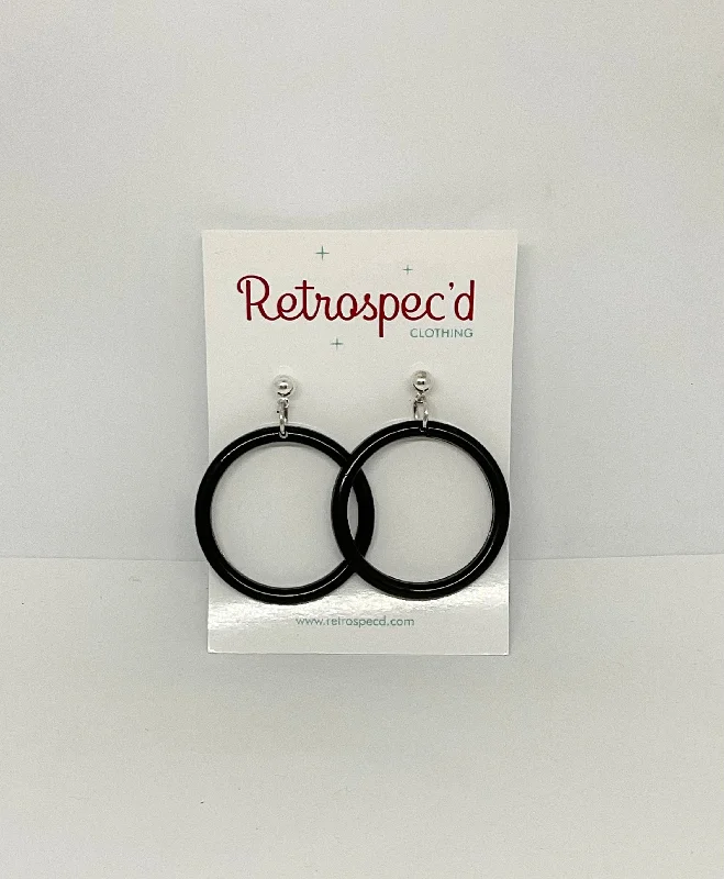 Drop Earrings with Wave Designs -Riz Small Black Hoop Earrings