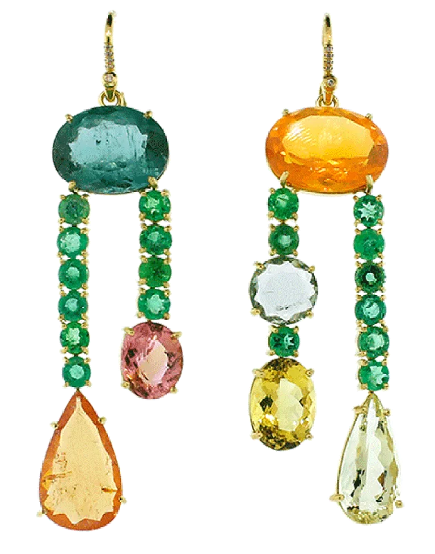 Leverback Drop Earrings for Comfort -Emerald & Fire Opal Earrings