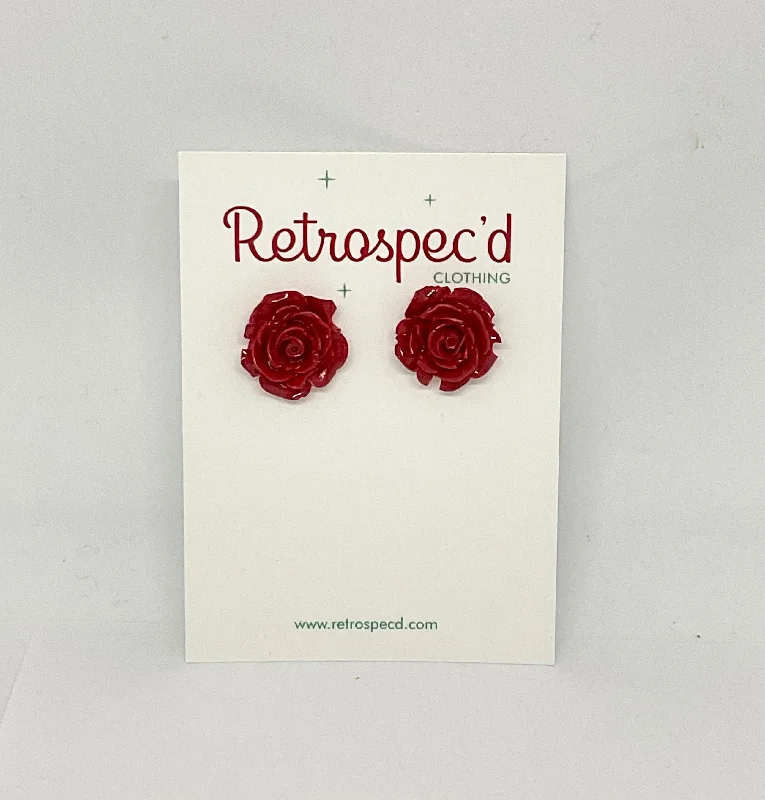 Drop Earrings for Wedding Ceremony -Rose Bud stud Red Stud Earrings