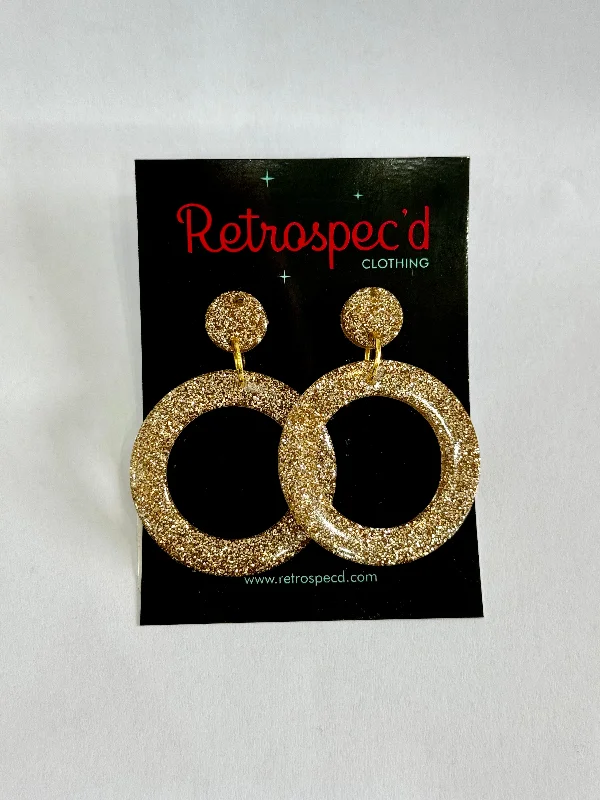 Maximalist Drop Earrings for Bling -Hula  Gold Glitter Hoop Earrings