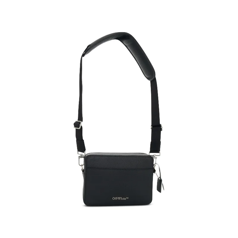 Retro canvas backpack with leather strap details -Diagonal Leather Camera Bag in Black