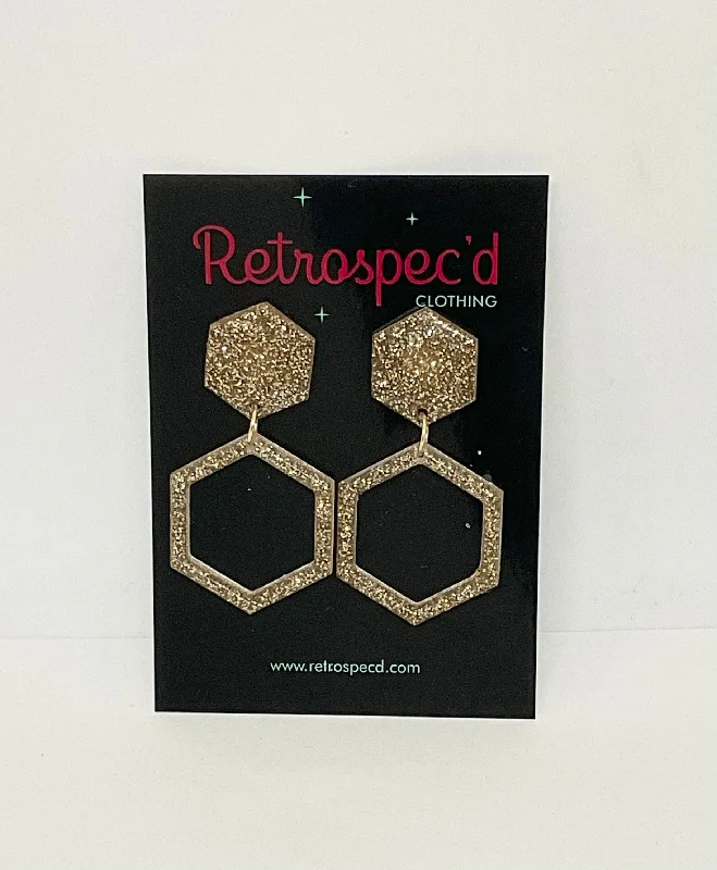 Contemporary Drop Earrings for Fashion -Hexagon Small Gold  Earrings