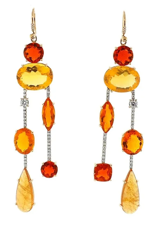 Screw Back Drop Earrings for Security -Fire Opal Diamond Drop Earrings