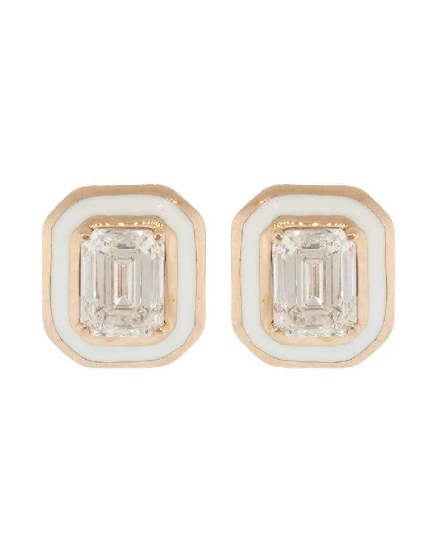 Ethnic Drop Earrings with Tribal Design -Square White Enamel Diamond Stud Earrings