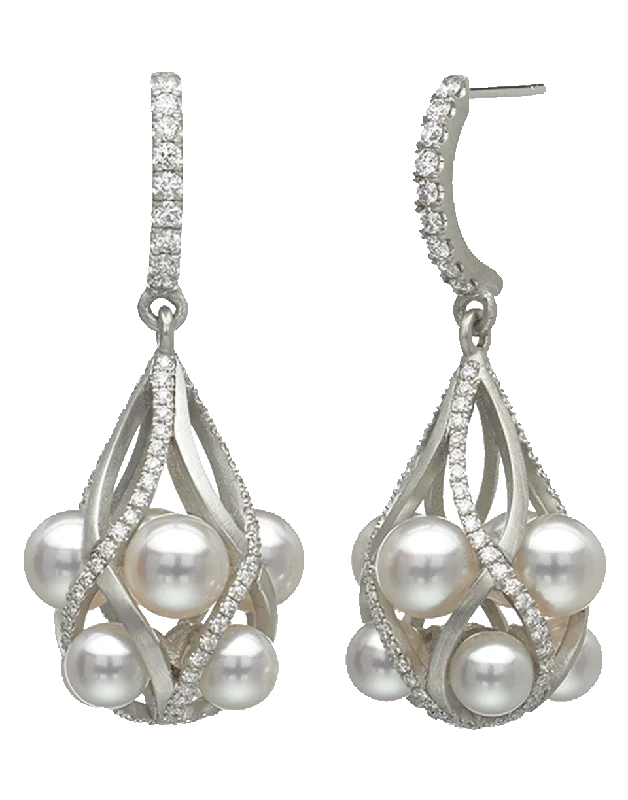 Tarnish Resistant Drop Earrings for Longevity -Small Akoya Pearl And Diamond Earrings