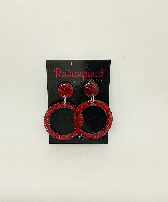 Drop Earrings for Valentine's Day -Lou Lou  Red  Glitter Hoop Earrings