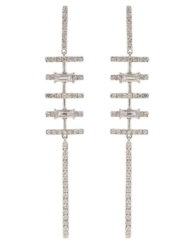 Lead Free Drop Earrings for Health -Diamond Baguette Bar Earrings