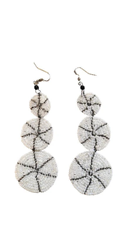 Clip On Drop Earrings for Non Pierced -Dupsie's Uduak Silver Three Linked Circle Drop African Beaded Earrings DPJSTLDE