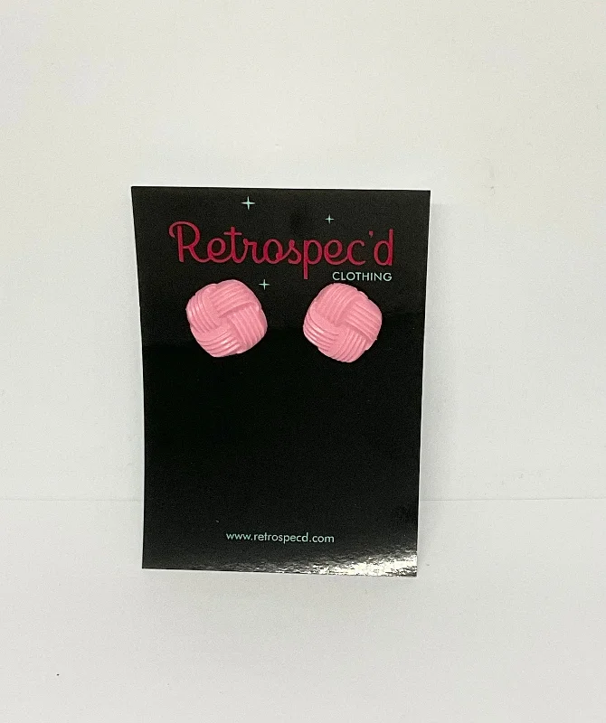 Screw Back Drop Earrings for Security -Basket Weave Pink Stud Earrings