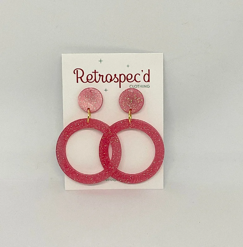 Geometric Drop Earrings for Trend -Lou Lou  Coral Pink Glitter Hoop Earrings