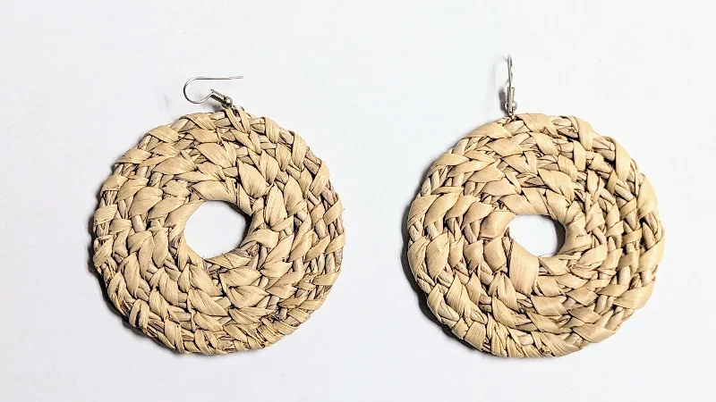 Drop Earrings for Christmas Party -Okaikor Tan African Raffia Palm hook Earrings-DPJTARE6