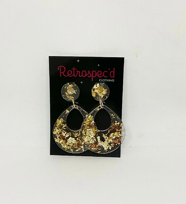 Drop Earrings with Enamel Coating -Good Vibes Gold Foil and Rose Gold Glitter Earrings