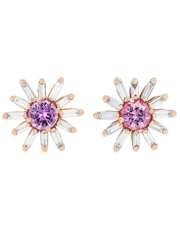 Drop Earrings with Debossed Designs -Pink Sapphire and Diamond Flower Earrings