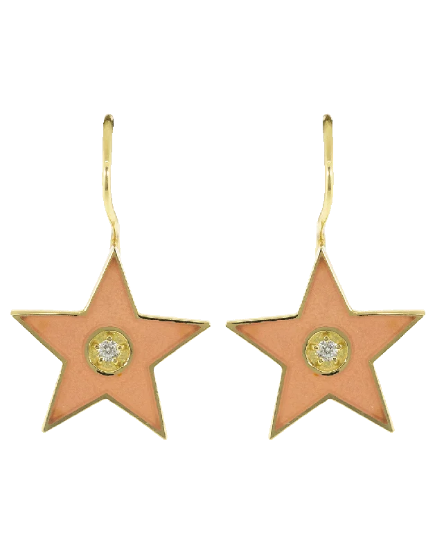 Drop Earrings with Hammered Finish -Small Enamel Diamond Star Earrings