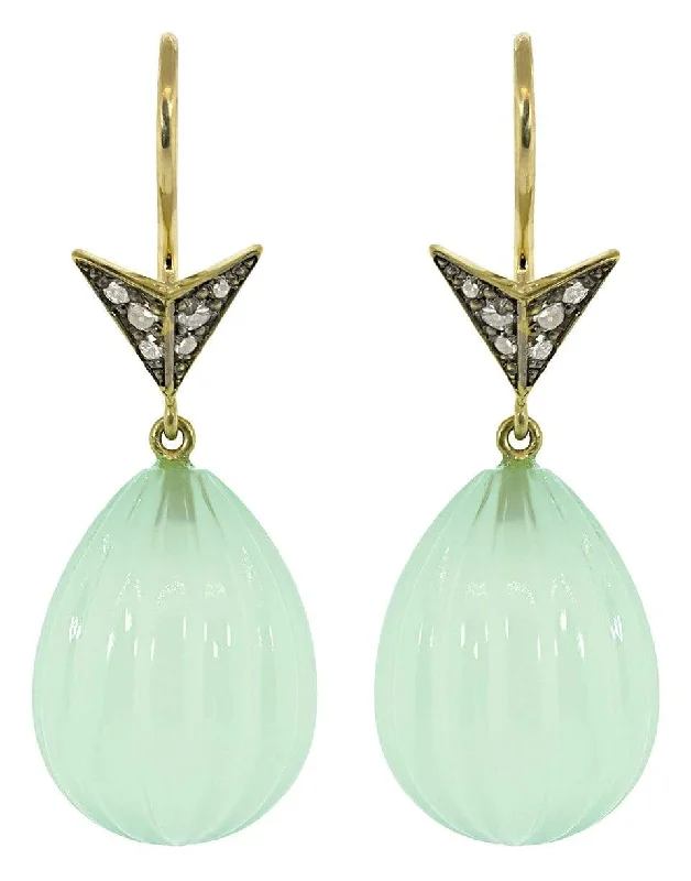 Nickel Free Drop Earrings for Safety -Chalcedony Bulb and Arrow Drop Earrings