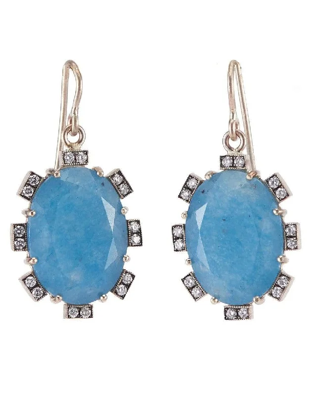 Drop Earrings for Mother's Day -Blue Quartz and Diamond Earrings