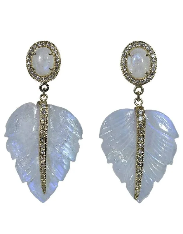 Lightweight Drop Earrings for All Day -Moonstone Feather Drop Earrings