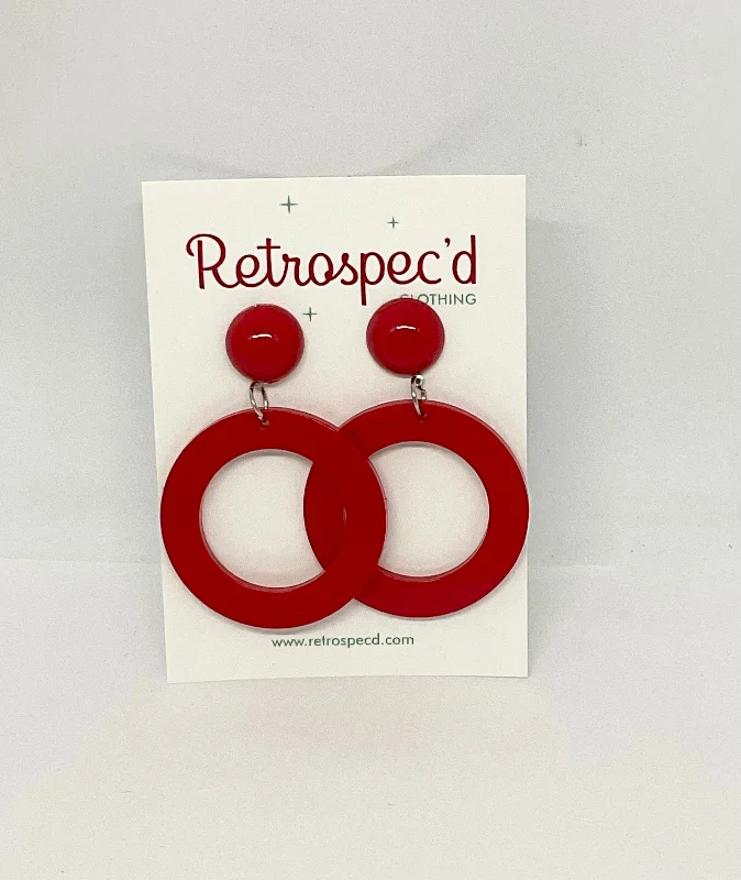 Silver Drop Earrings for Men -Hula  Red Hoop Earrings