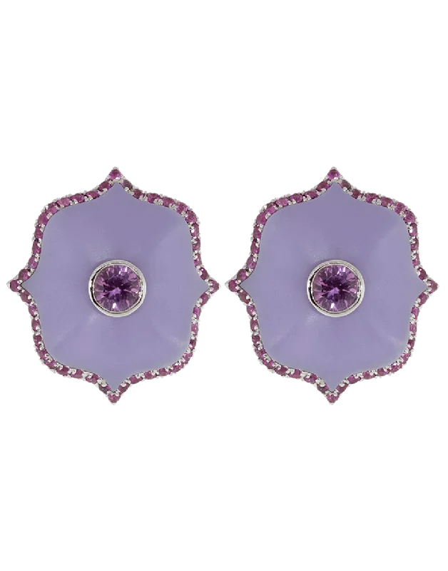 Drop Earrings for Prom Night -Small Purple Ceramic Lotus Earrings