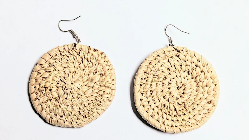 Drop Earrings for Bridesmaids Look -Fathia Tan African Raffia Palm hook Earrings-DPJTARGE11