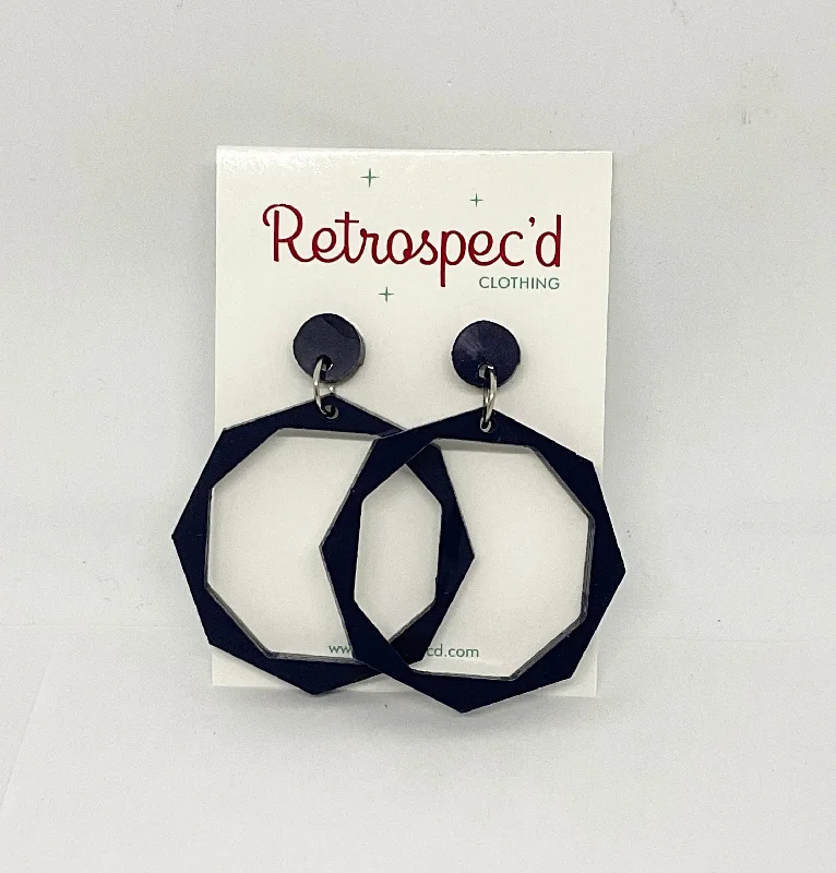 Drop Earrings for Valentine's Day -Hexagon Hoops Navy Earrings