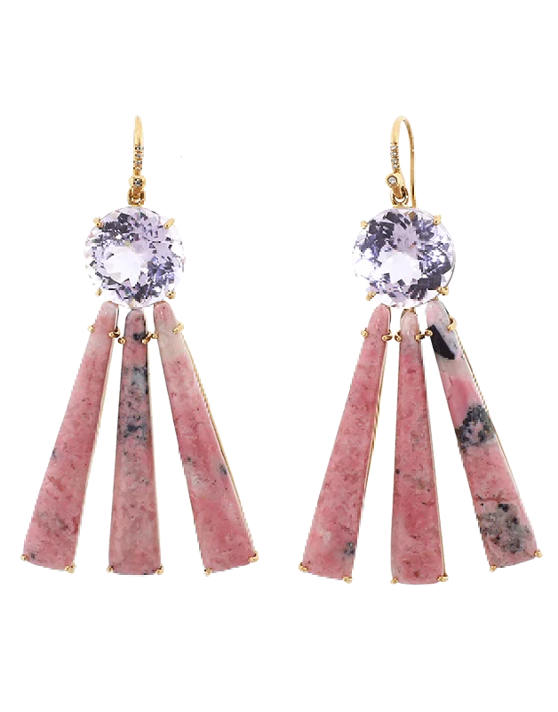 Push Back Drop Earrings for Convenience -Kunzite And Pink Opal Earrings