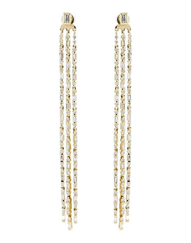 Drop Earrings with Etched Designs -Triple Mixed Diamond Stick Earrings