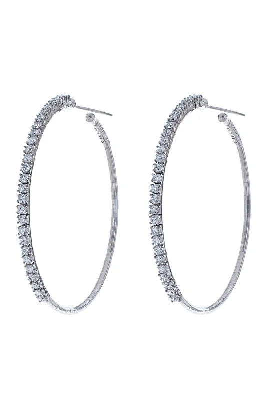 Contemporary Drop Earrings for Fashion -4cm White Gold Rugiada Diamond Tennis Hoop Earrings