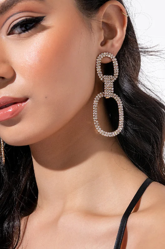 Gold Drop Earrings for Women -ICED UP RHINESTONE CHAIN DROP EARRINGS