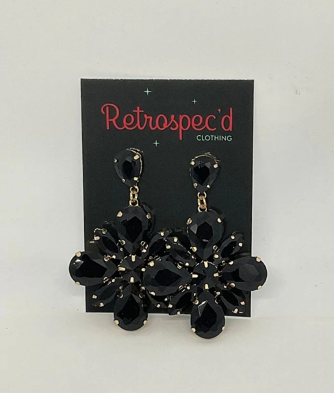 Square Drop Earrings for Modern -Statement Flower Gem Earrings Black