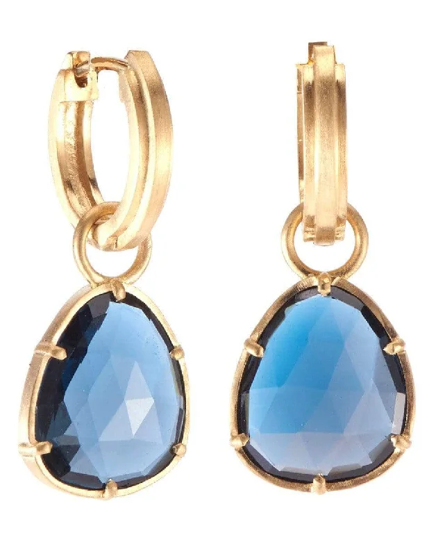 Drop Earrings for Anniversary -Pear Faceted Blue Topaz Earrings