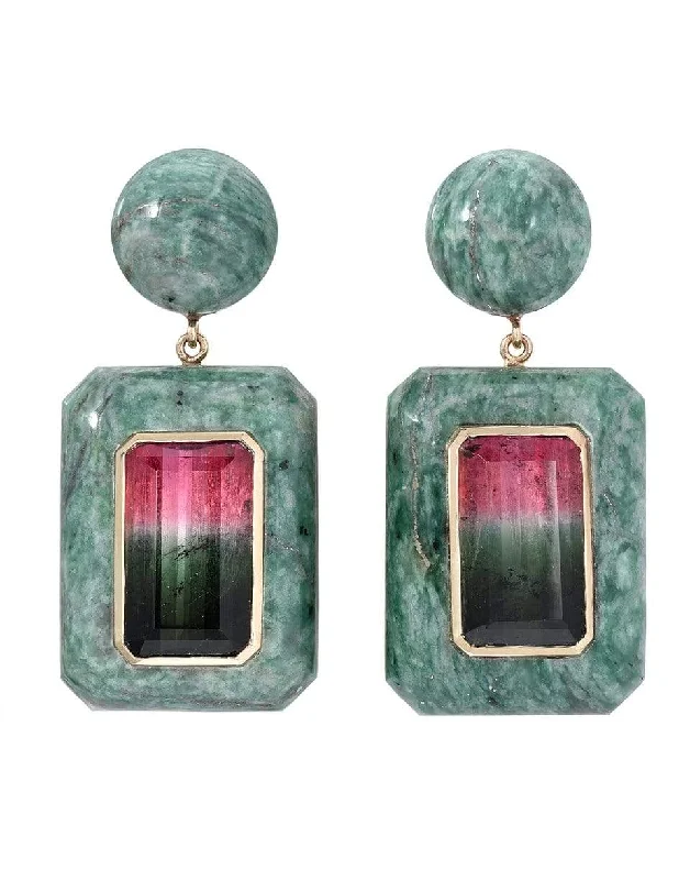 Drop Earrings for Fitness Activities -Tourmaline and Serpentine Lollipop Earrings