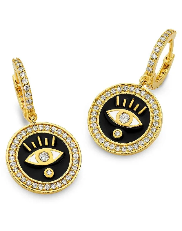 Hypoallergenic Drop Earrings for Sensitive -Black Evil Eye Huggie Coin Earrings