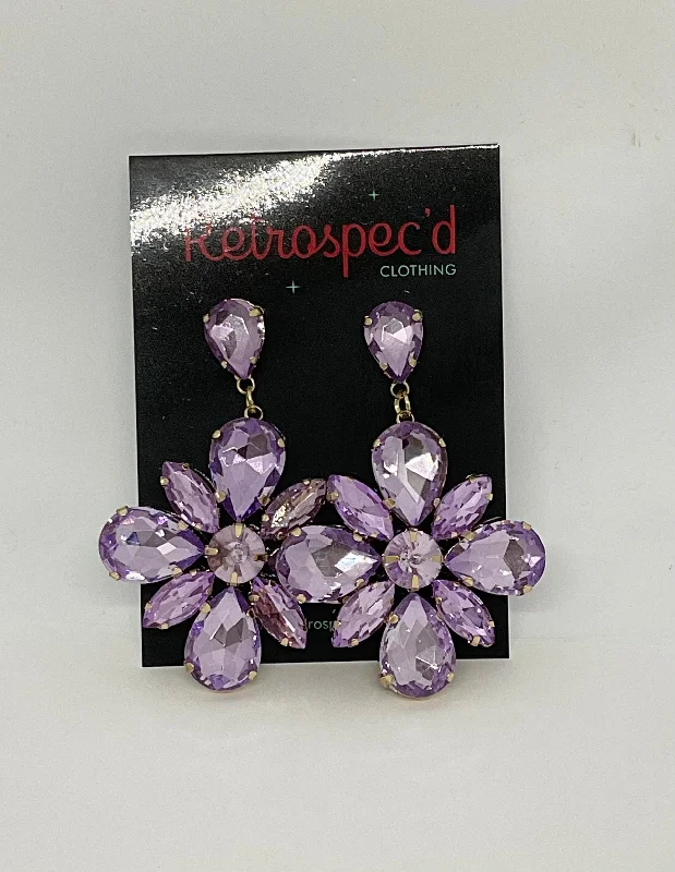 Long Drop Earrings for Dramatic -Statement Flower Gem Earrings Lavender