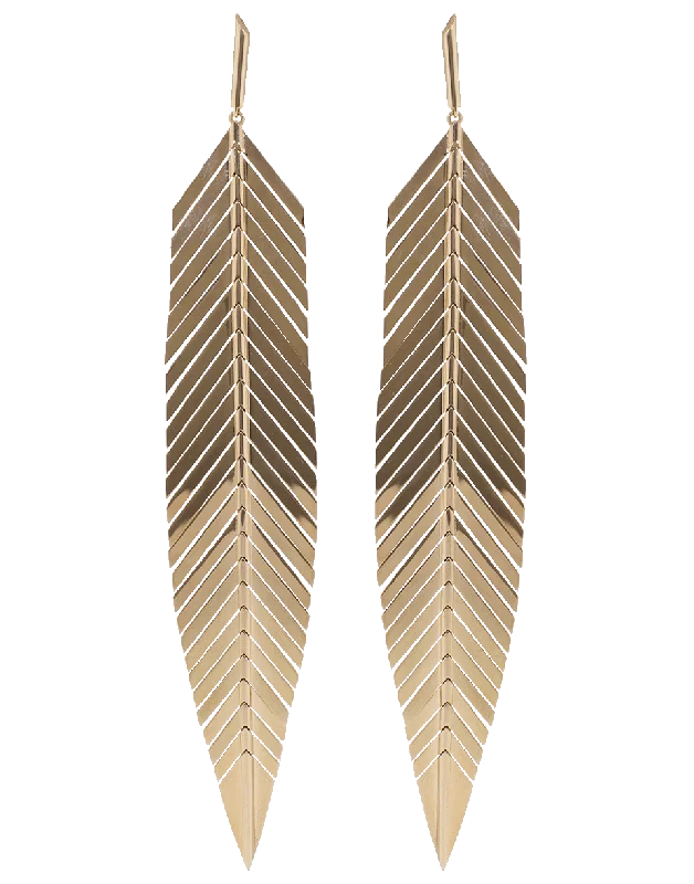 Drop Earrings with Vine Designs -Large Feather Drop Earrings